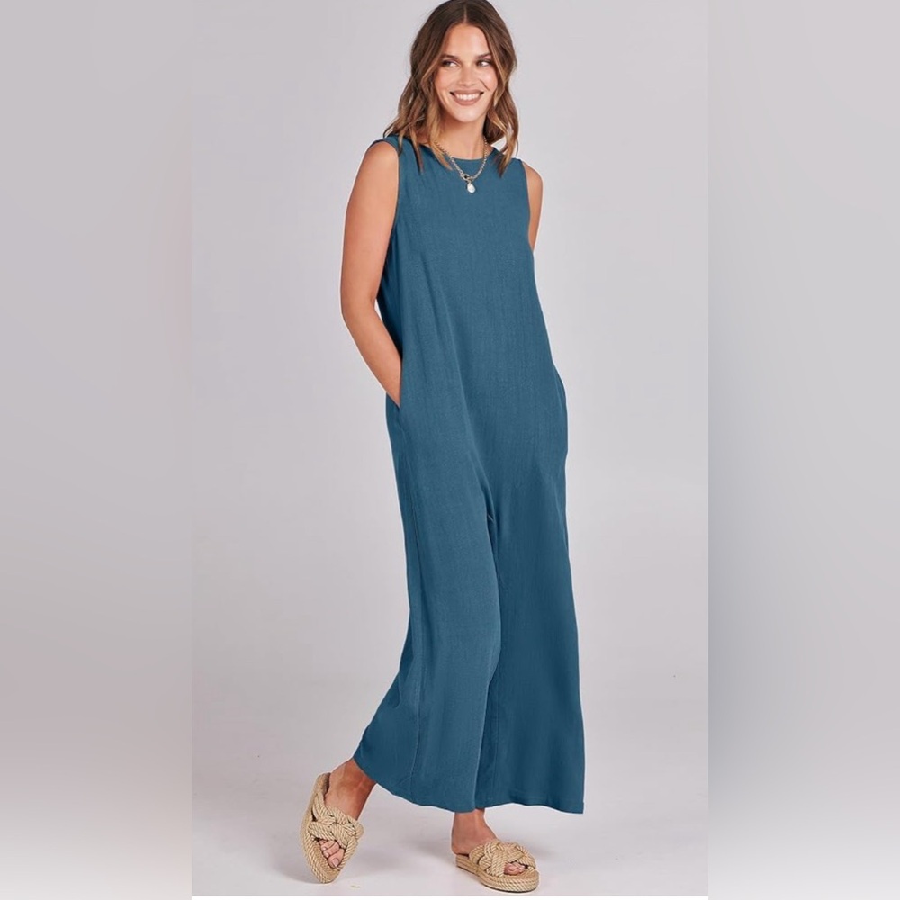 Jumpsuit Casual Sleeveless Long Pants Rompers Dressy Jumper with Pockets
